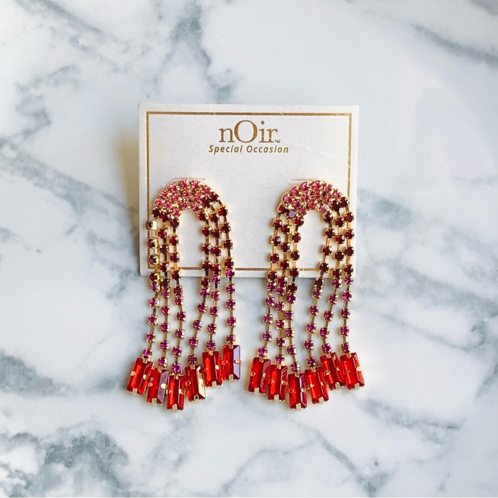 Rainbow Rhinestone Drop Earrings - Picture 2 of 13